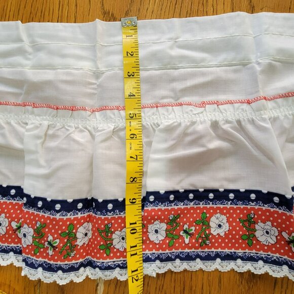 VTG Kitchen Cafe Curtain NOS 3 Pc Red & White Floral Polka Dot Panels Penneys - Picture 5 of 12